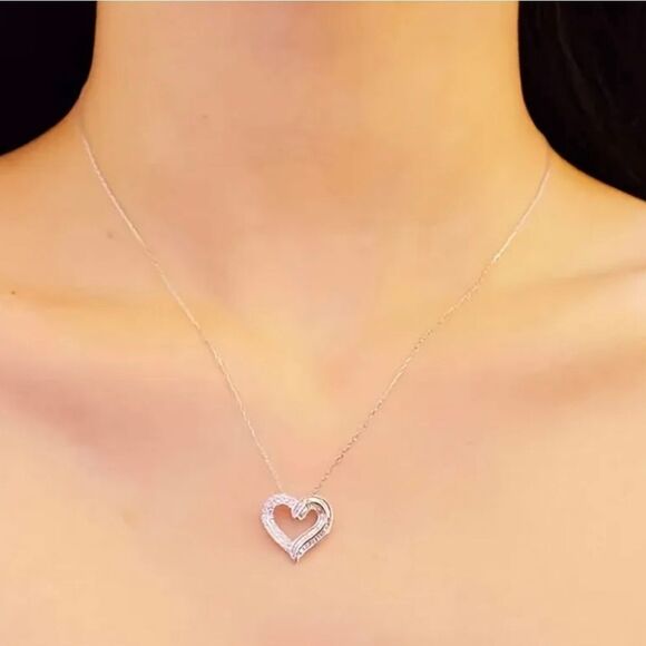 COPY - Silver Diamond Heart Pendant Necklace - Picture 3 of 5